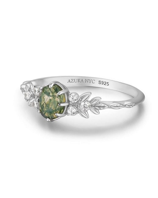 Azura Jewelry New York Green Wildflower Moss Agate Ring Vermeil
