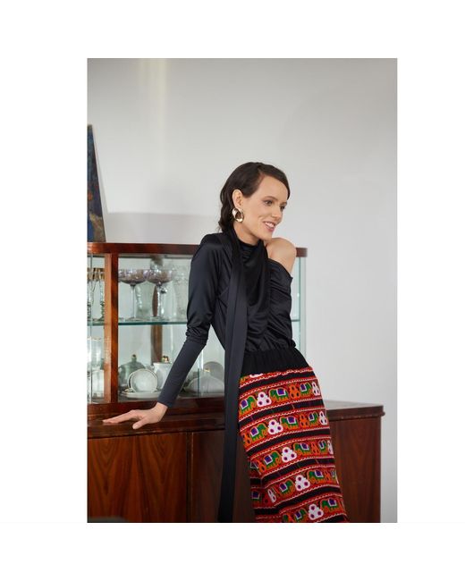 Julia Allert Mid-Calf Embroidered Skirt With Ornate Pattern Colorful