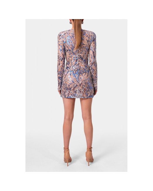 AGGI by HALEWSKI Blue Aira Mix Sparkle Sequin Mini Dress With Long Sleeve