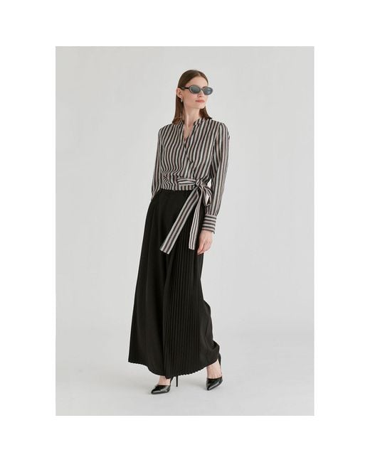 Paisie Gray Split Collarless Wrap Top With Side-Tie Waist