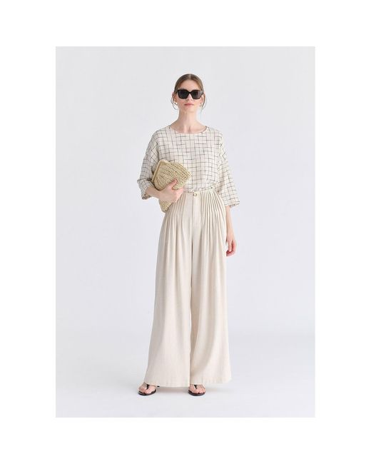 Paisie White Neutrals Front Pleats Detail Wide Leg Trousers