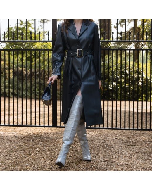 Rosamund Muir London Gray Roma Crocodile Print Over Knee Boots