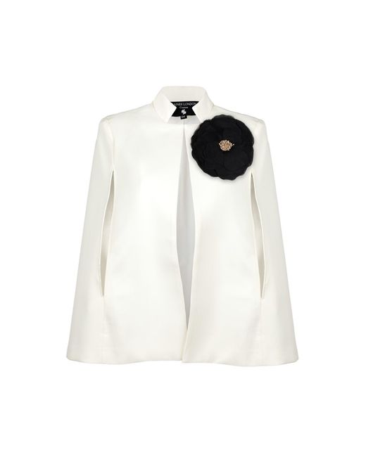 House of Laines London White Neutrals Laines Ivory Couture Tailored Cape With Embellished Organza Flower