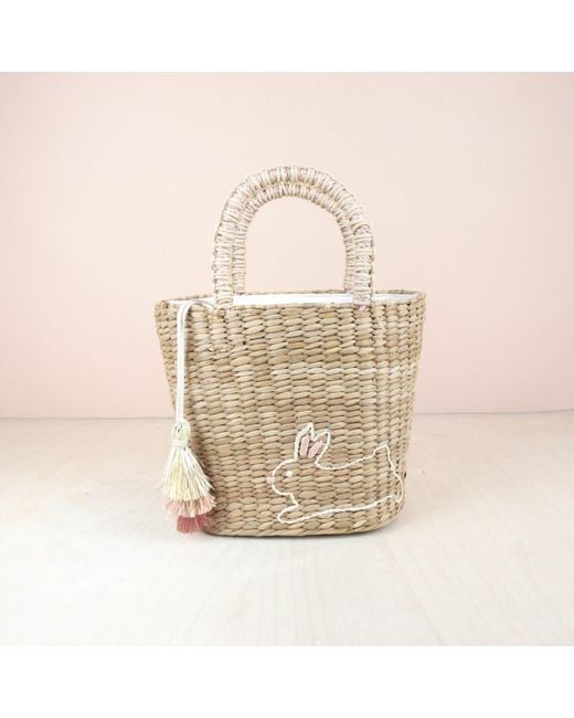 LIKHÂ Natural Mini Tote Bag With Embroidered Bunny