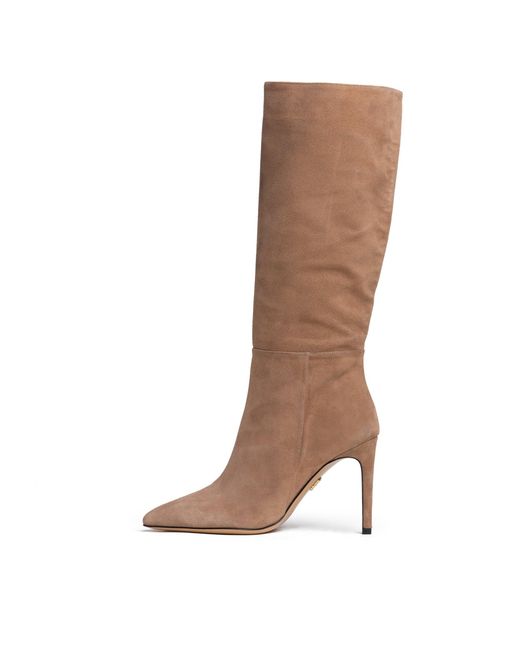 Beautiisoles by Robyn Shreiber Made in Italy Brown Neutrals Yara Comfortable Suede Tall High Heel Boot