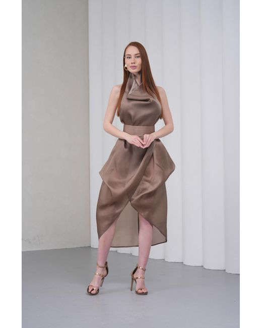 Lumina Eligma Brown Neutrals Silhouette Halter Dress