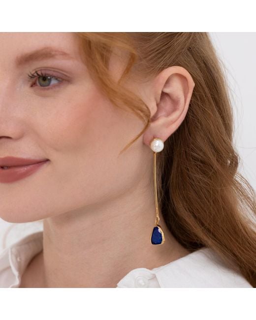 LINYA JEWELLERY Metallic Natural Lapis Pearl Dangle Earrings
