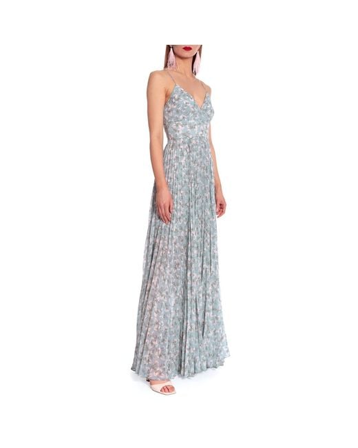 AGGI by HALEWSKI Gray Noemi Romantic Flowers Maxi Pleated Dress