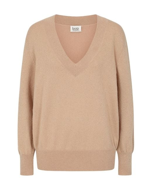 Loop Cashmere Natural Neutrals Lurex V Neck Sweater