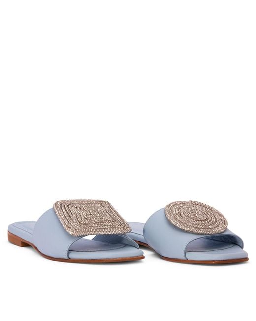 Beautiisoles by Robyn Shreiber Made in Italy Blue Adeline Baby Leather Work Evening Party Comfortable Flat Sexy Sandal