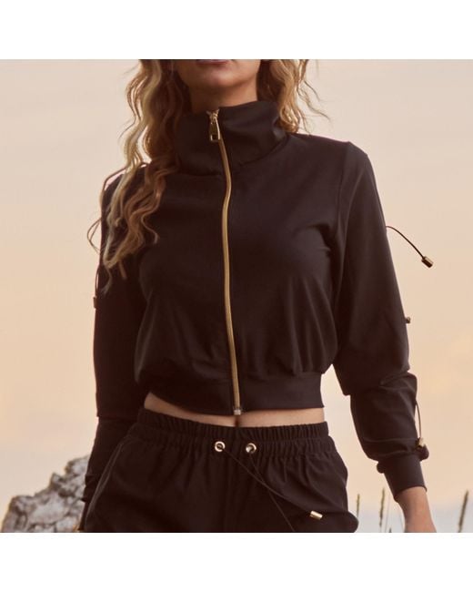 ANTONINIAS Black Fitcy Top With Golden Details In