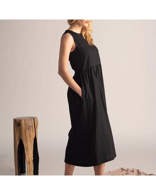 Nikka Place Black Maternity Linen Midi Dress With Pockets For Summer