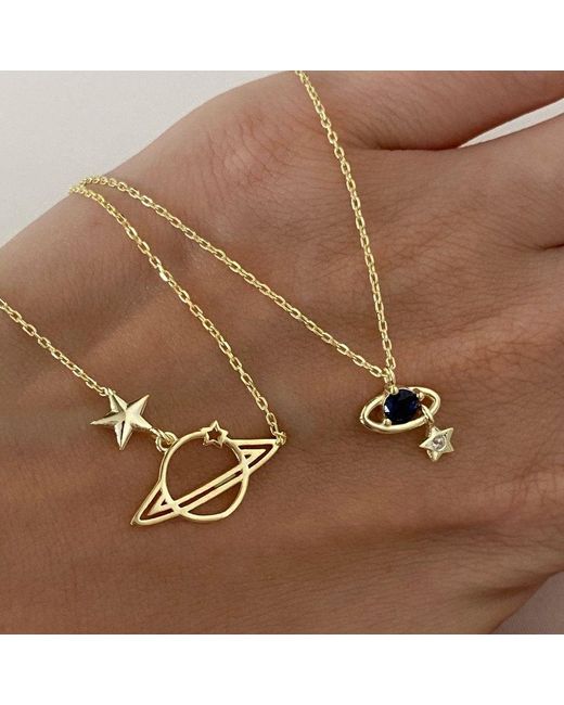 Spero London Metallic Dark Blue Saturn Necklace With Star Sterling Silver