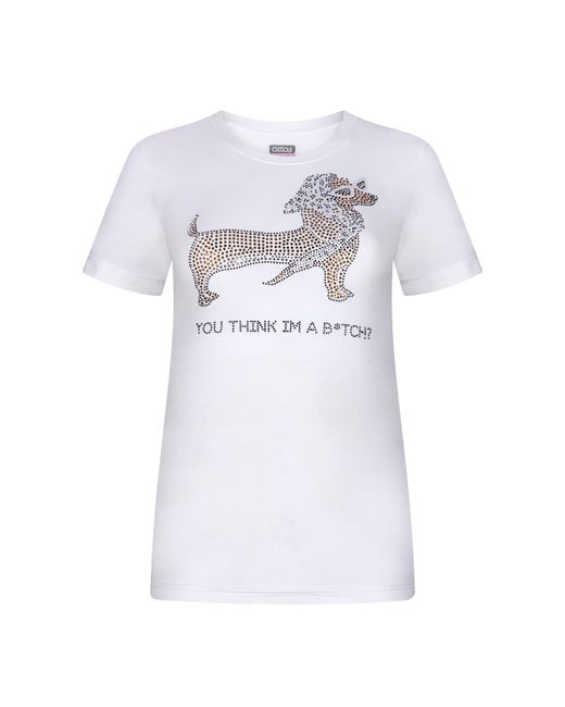 Marusiya London White Rhinestone Sausage Dog T-Shirt