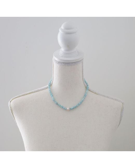 Shar Oke Blue Larimar & Freshwater Pearl Beaded Necklace