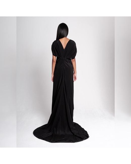 Imaatu Black Storm Gown Pure Silk Sculpting Deep V-Neckline Slot Train Carpet