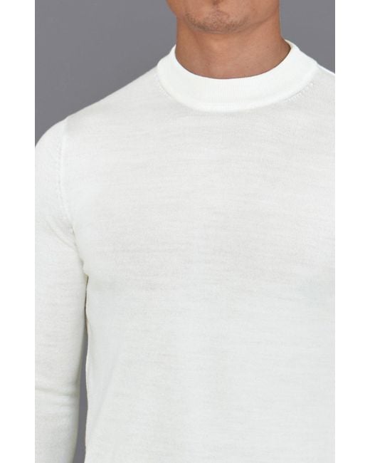 Paul James Knitwear White Extra Fine Merino Marco Narrow Mock Turtleneck Jumper for men