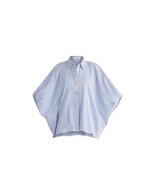Paisie Blue Metallic Button Details Oversized Blouse