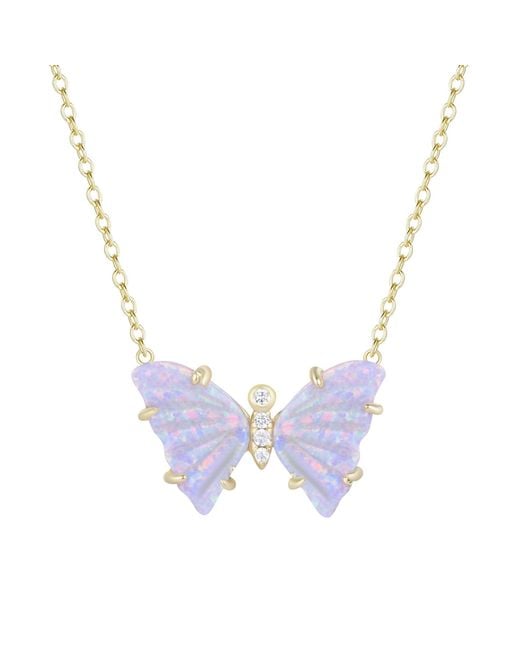 KAMARIA Blue Opal Butterfly Necklace With Prongs
