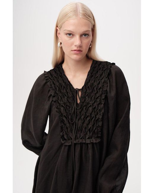 Exquise Black Chaney Long Sleeve Linen Mini Dress
