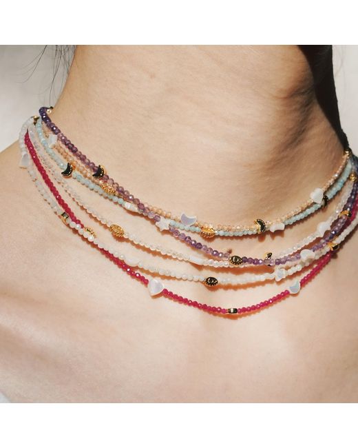Aurozia White Evil Eye Moon & Heart Moonstone Vermeil Choker Necklace& Bracelet, Crystal Protection Jewelry