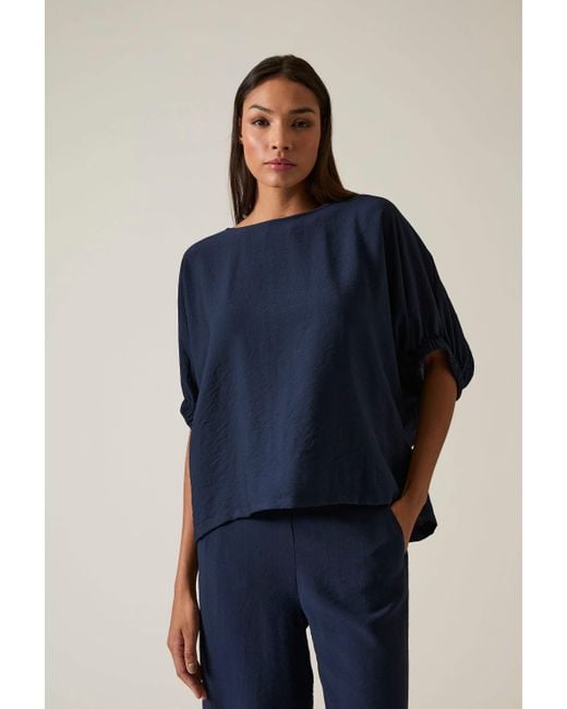 James Lakeland Blue Gathered Sleeve Blouse
