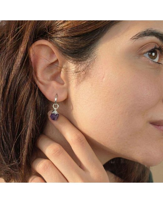 Harfi Purple Raw Amethyst February Birthstone Sterling Huggies