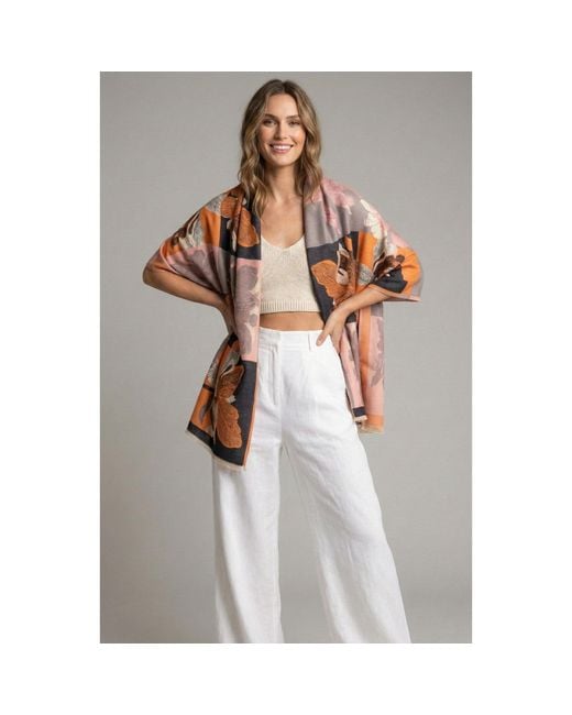 Saachi Orange Flower Block Reversible Scarf