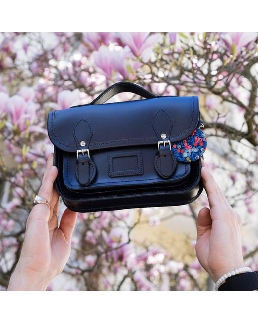 Zatchels Blue Floral Lined Leather Midi Satchel