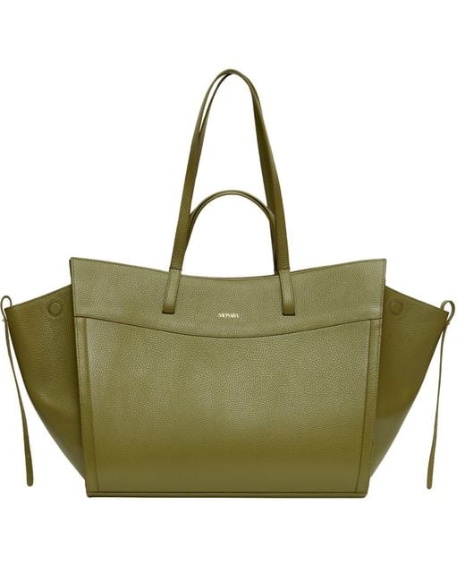 Saonara Brand Green Shopping Bag Khaki Leather
