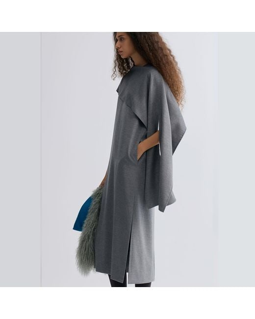FRONT ROW SHOP Gray Opera Cape Maxi Dress