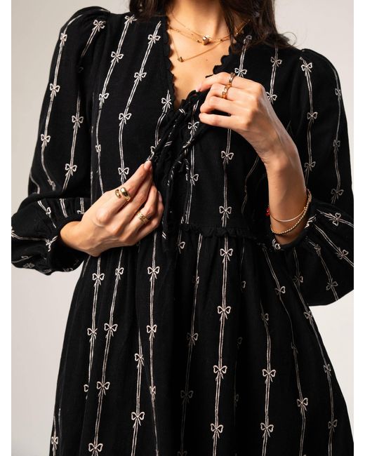 Rose & Nancy Black Beatrix Cord Embroidered Midi Dress