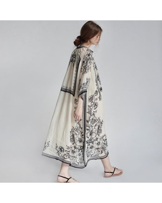 Belsize25 Natural Mughal Empire Series Pure Ramie Print Kaftan Dress