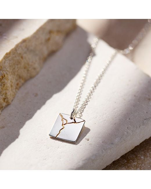 Posh Totty Designs Metallic Sterling Square Kintsugi Pendant Necklace for men