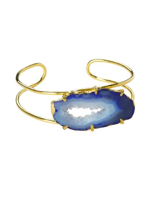 YAA YAA LONDON Multicolor Cobalt Blue Gemstone Deep Love Gold Cuff Bracelet