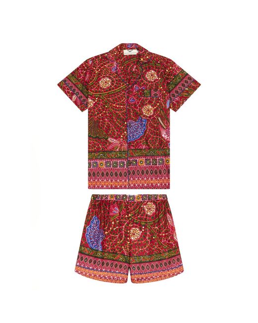 Ohema Ohene Red Luxury African Print Pyjama Shorts Set- Wine