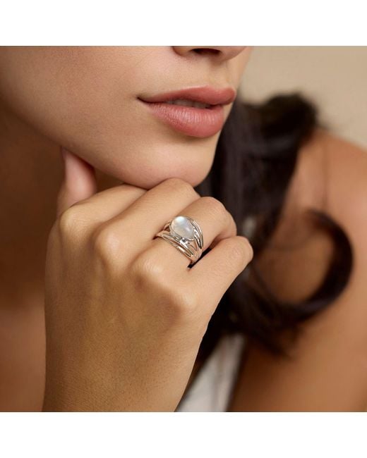 Isla Silver Metallic Sterling Moonstone Statement Ring