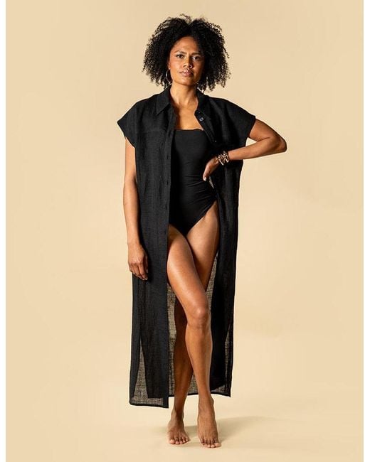 The Summer Edit Black Tatum Luxe Linen Shirt Dress