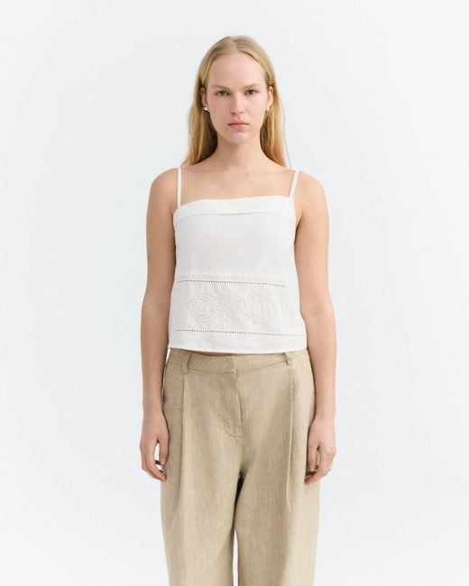 Thinking Mu White Raida Embroidered Top