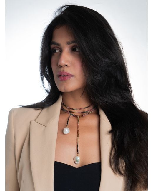 The Link Between Blue Baroque Drop Multi Tourmaline Open Ended Necklace
