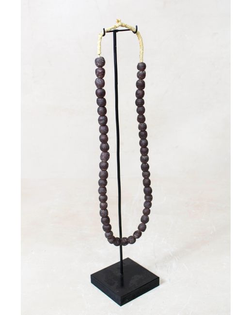 Botanical Boys Black Ghana Glass Beads Necklace, Dark