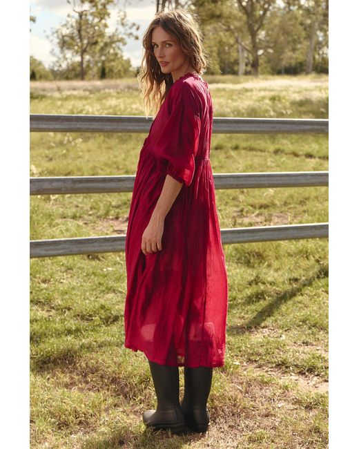 Adrift Clothing Red Coco Cotton Silk Dress