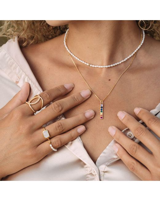Seven Saints Metallic Pure Light, Freshwater Baroque Pearl Chain Ring, Plated Sterling