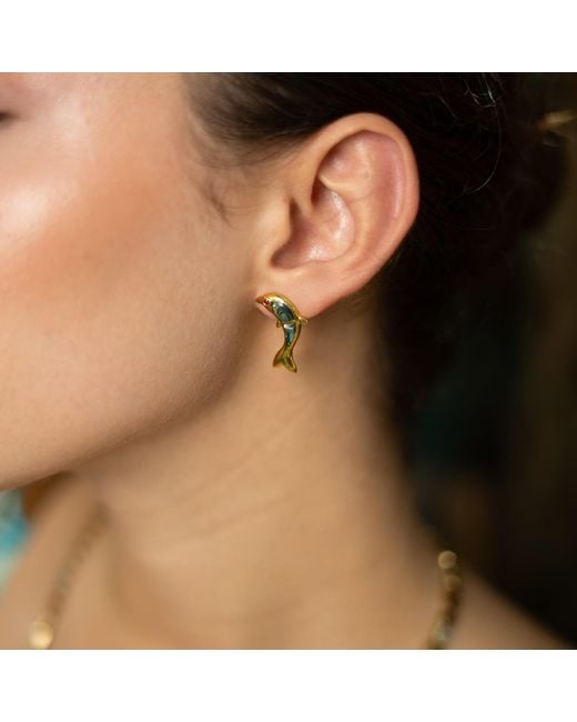 Ebru Jewelry Metallic Ocean Joy Dolphin Pearl Stud Earrings