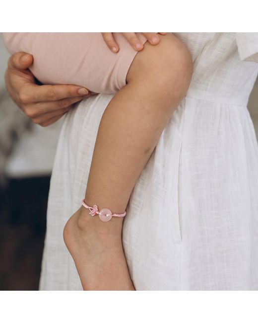 seree Pink Kids Donut Charm Rose Quartz Woven Bracelet Anklet