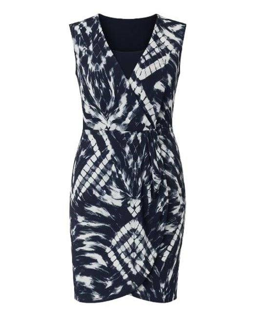 Conquista Blue Print Dress With Uneven Hemline