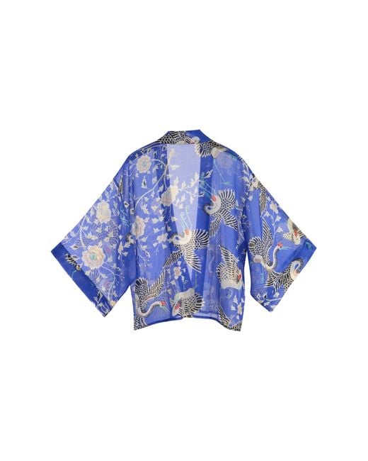 Artemis Muse Blue Electric Dynastic Bird Print Light Weight Kimono