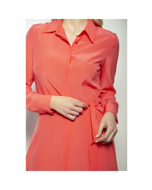 Teodora Milano Pink Portofino Silk Chemisier Long Dress Coral