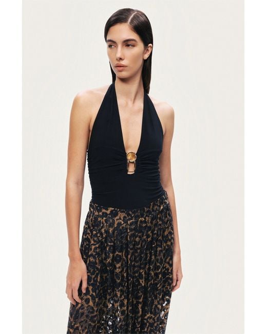 Nocturne Black Deep V Halter Detail Blouse