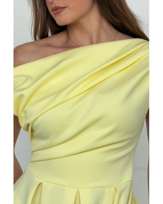 Girl In Mind Yellow Betty Asymmetric Midi Dress